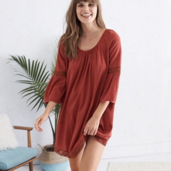 Aerie Tunic Dress Boho Lace Peasant Scoop Back - Picture 9 of 9